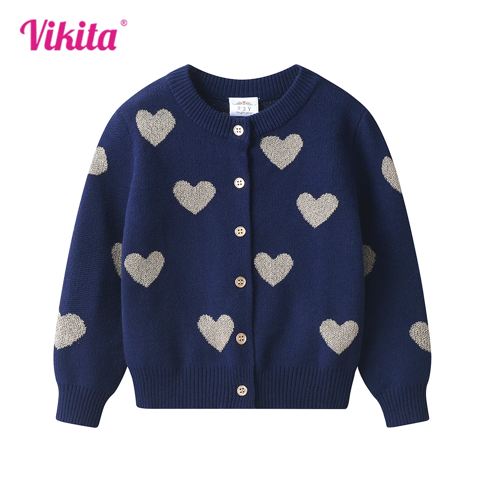 

VIKITA Girls Cardigan Sweaters Children Autumn Winter Knitted Sweater Toddlers Heart Shape Outwear Girls Sweater Coats Clothes