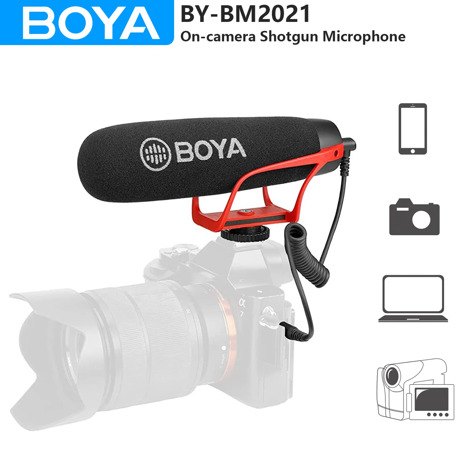 BOYA BY-BM2021 Super-cardioid Shotgun Microphone for iPhone Andrioid PC Smartphone DSLR Cameras Camcorder Streaming Youtube Vlog