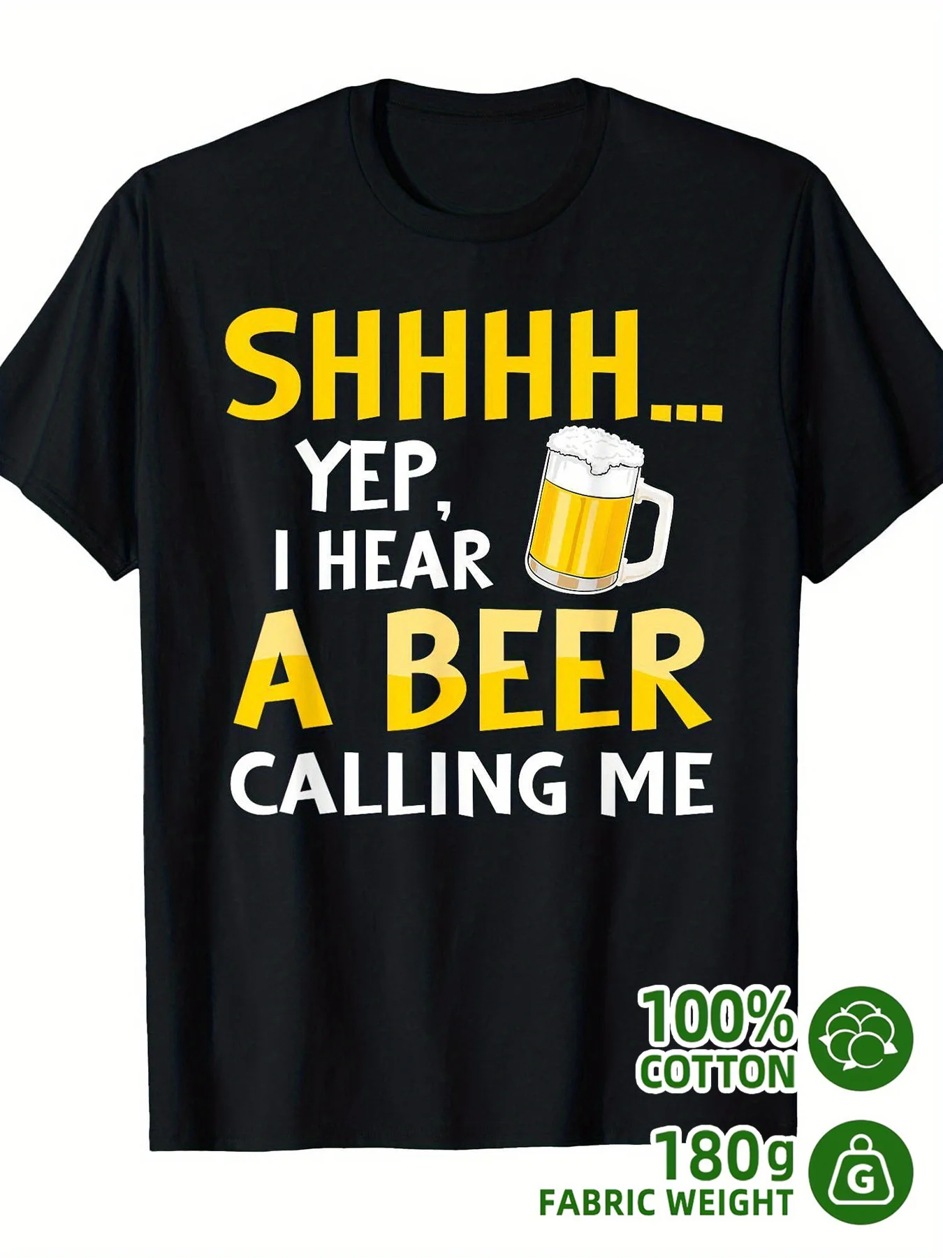 Shhhh Yep I Hear A Beer Calling Me T Shirt Beer Mug Graphic Tee Casual Short Sleeve Top for Beer Drinkers And Party Goers