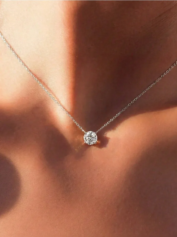 Minimalistische runde Zirkon-Halskette aus 925er Sterlingsilber für Damen, Verlobung, Hochzeit, Party, modischer, hochwertiger edler Schmuck – Detail 2