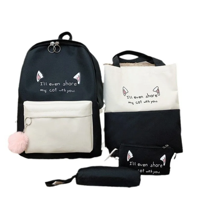 Piece Canvas Schoolbag Set for Girls Children Shoulder Bag New Trend Women Backpack Fashionable Women Backpack