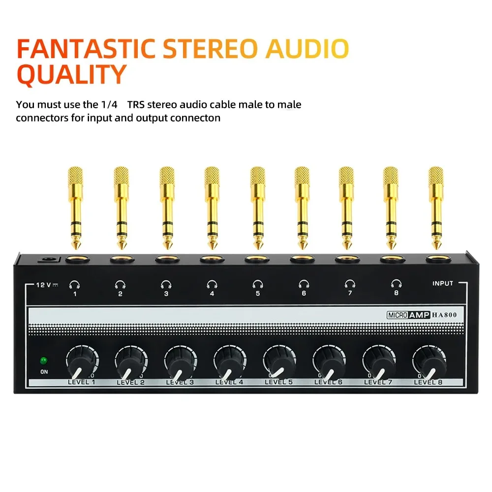 Professioneller Kopfhörerverstärker, 8 Kanäle, HiFi-Stereo-Audioverstärker, ultrakompakter Mini-Verstärker mit Stereo-/Mono-Schalter Professional Headphone Amplifier 8 Channels HiFi Stereo Audio Amplifier