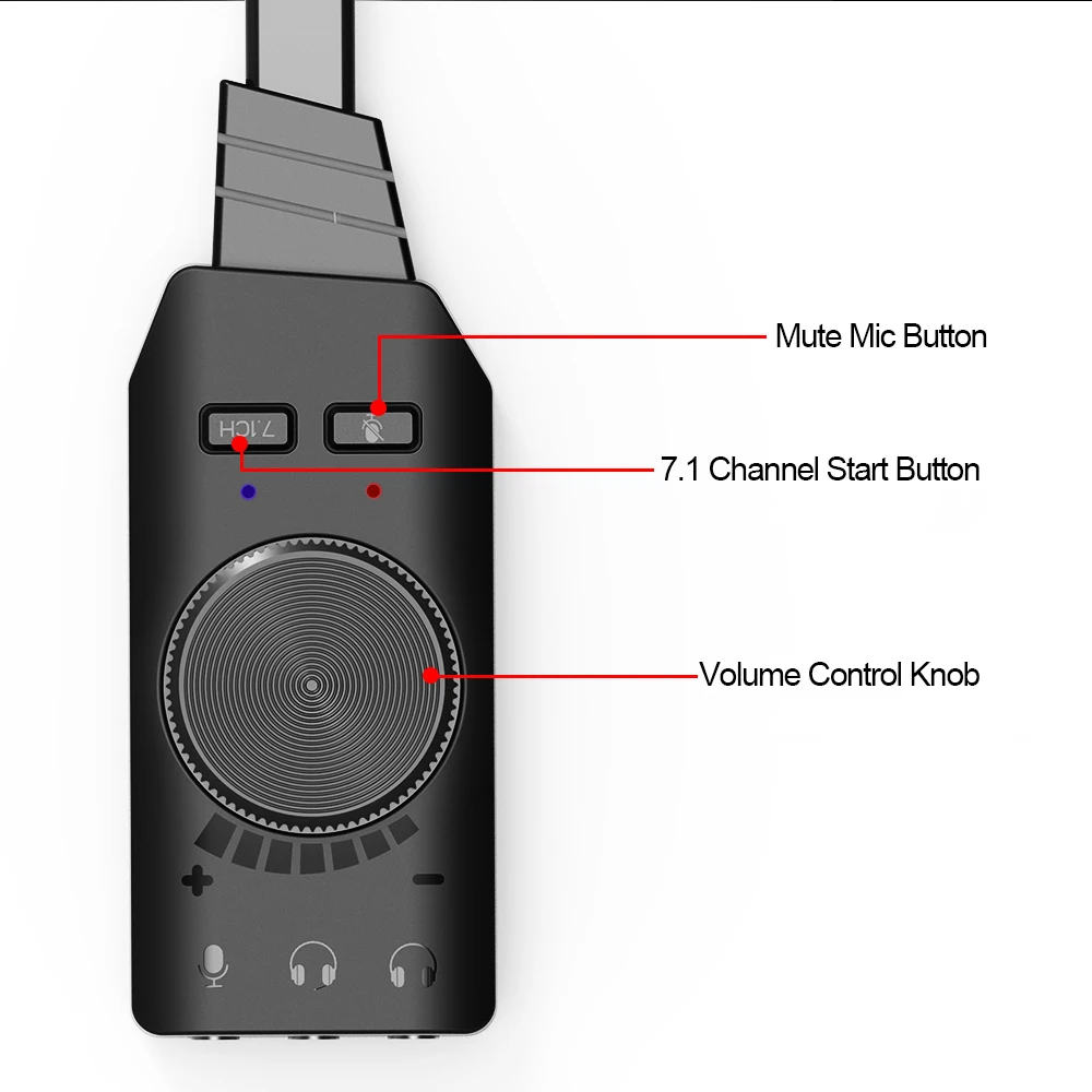 GS3 USB2.0 External Sound Card Virtual 7.1 Channel Sound Card Adapter Plug and Play w/ Headphone Microphone Jacks Volume Control