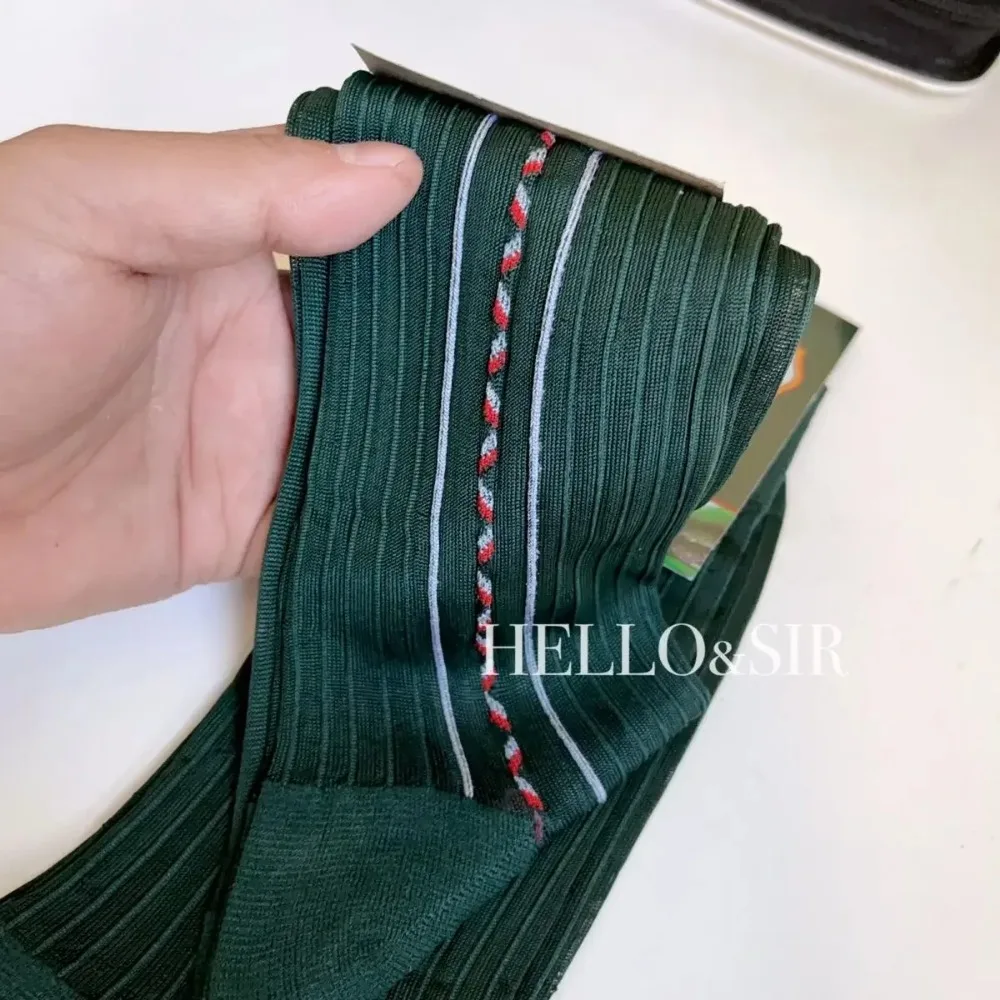 2024 Summer Green Jacquard Mid Tube Socks Mens Sxey Thin Transparent Business Dress Socks Men High Quality Elastic Nylon Socks