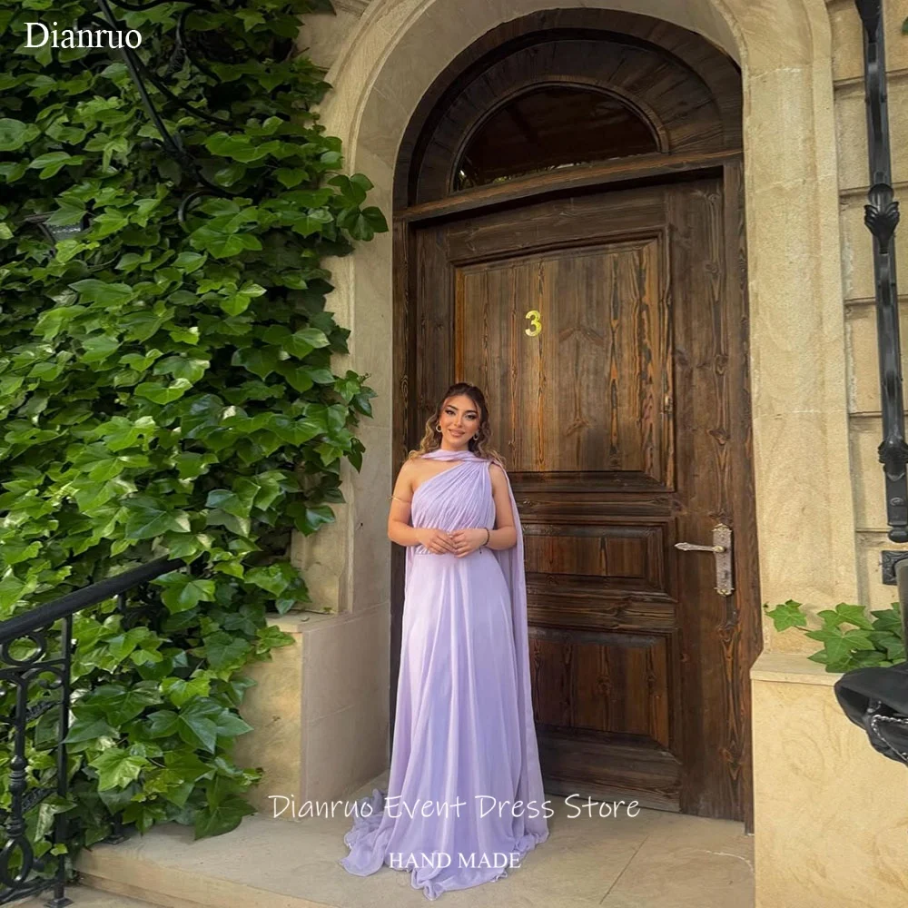 

Dianruo One Shoulder Flowy Evening Dresses A Line Ruched Vestidos Elegantes Chiffon Long Elegant Dresses For Women Customized