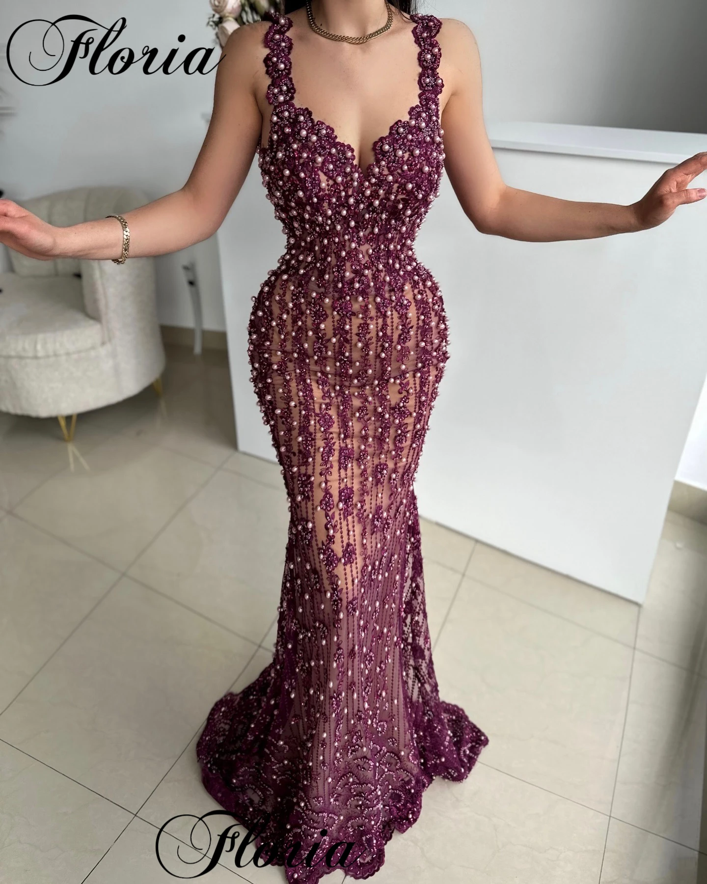 2025 Vintage Burgundy Beaded Evening Dresses Mermaid Spaghetti Prom Dresses With Pearls Robes De Soirée Sexy Cocktail Dresses