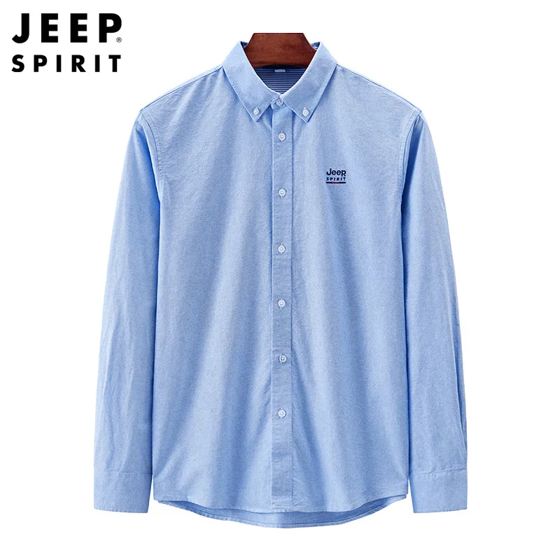 JEEP SPIRIT Spring Autumn Thin Simple Cotton Shirt Men\'s Solid Color Work Clothes Casual Breathable Comfortable Long Sleeve Top