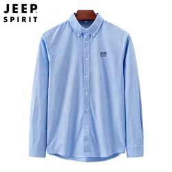 JEEP SPIRIT Spring Autumn Thin Simple Cotton Shirt Men's Solid Color Work Clothes Casual Breathable Comfortable Long Sleeve Top