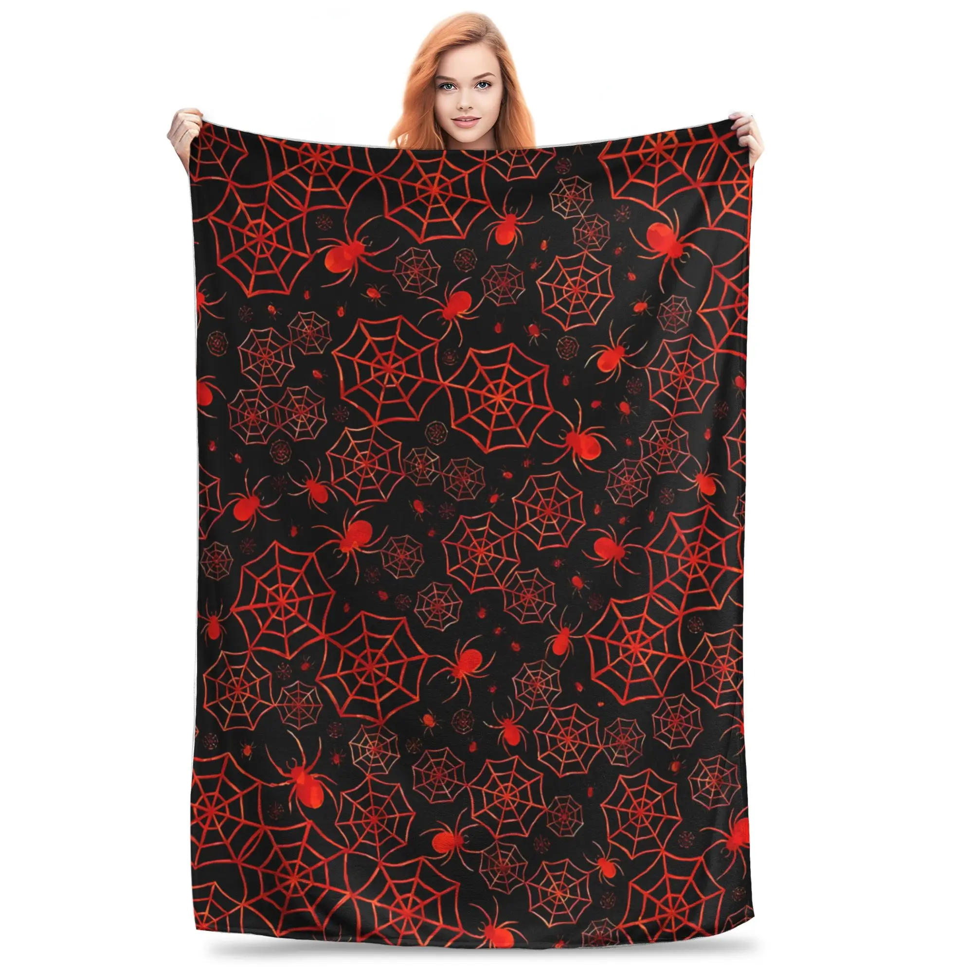 1PC Creepy Red Halloween Spiders  Blanket Throw Super Cosy Plush Living Room Sofa