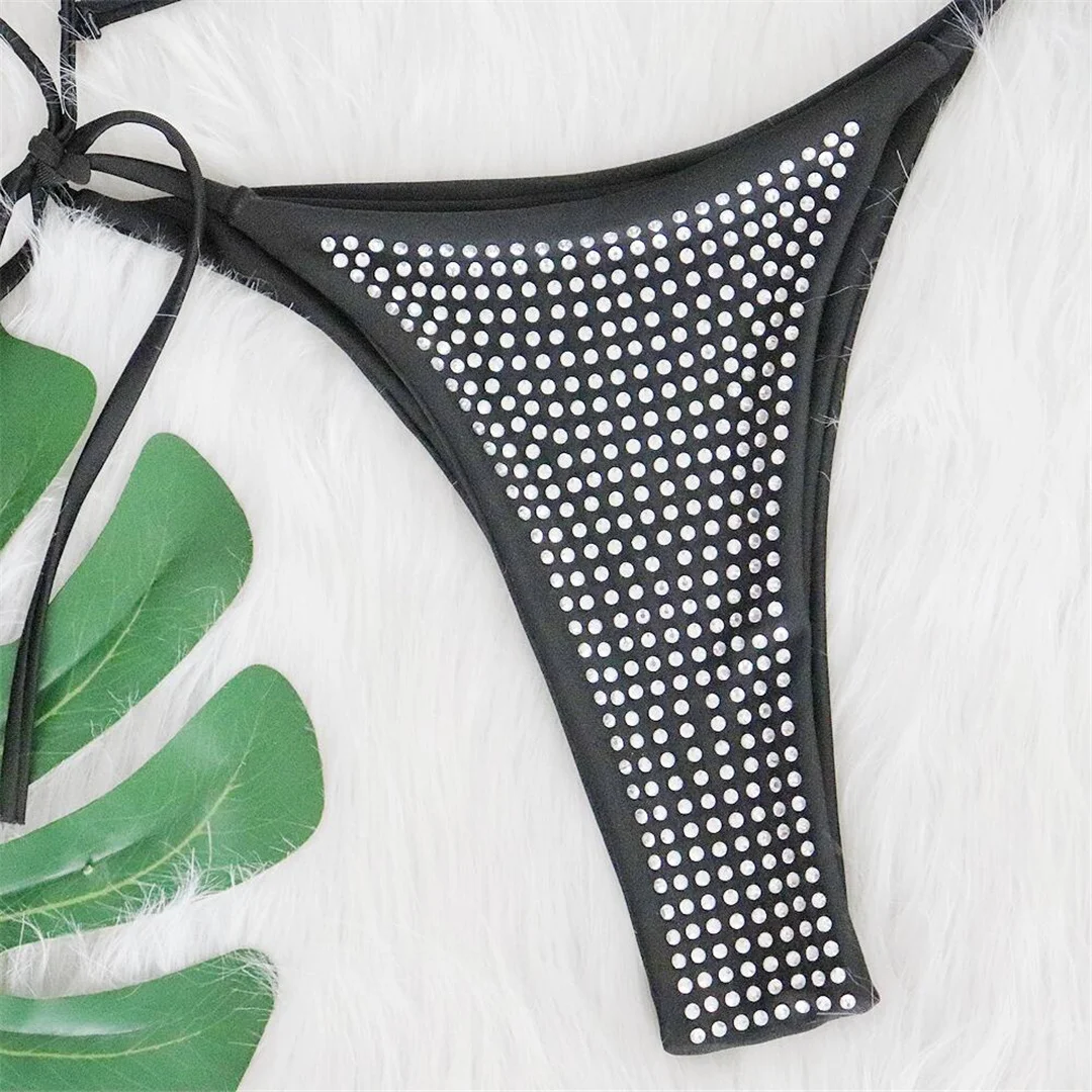 Glänzender Strass-Bikini mit Wickel-Design und Neckholder, Damen-Badeanzug, zweiteiliges Bikini-Set, Badebekleidung, Badeanzug, Modell V4906 – Detail 11
