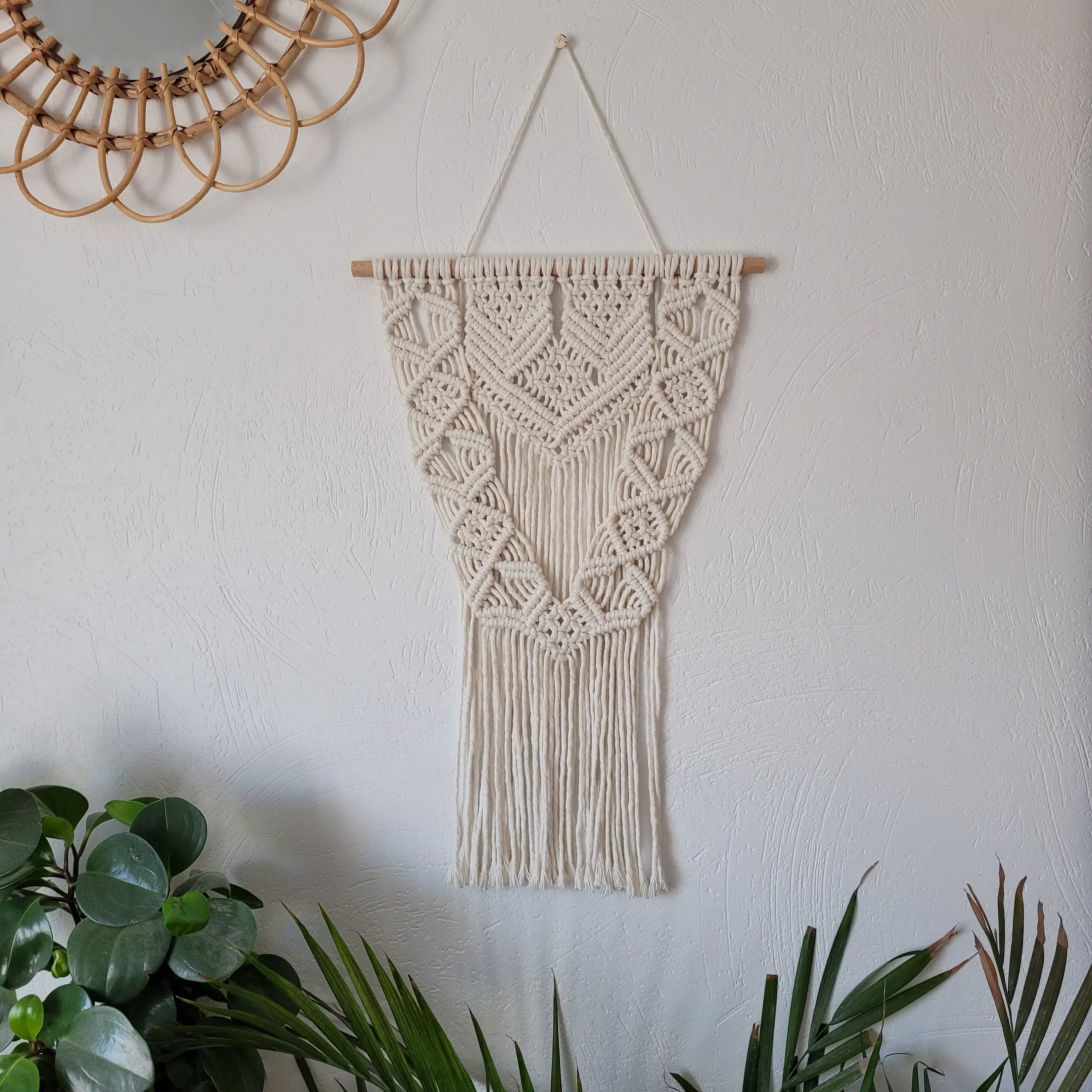 green and natural white macrame wall hanging for Boho home wall decor, Modern Macrame, Knitted wall decor, Woven wall Tapestry f