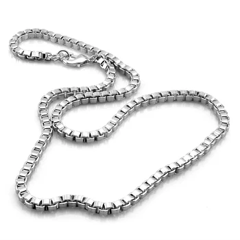 New Simple Punk 925 Sterling Silver 3mm Wide Box Chain Necklace for Women Couple Hip Hop Glamour Jewelry Gifts for Men Women