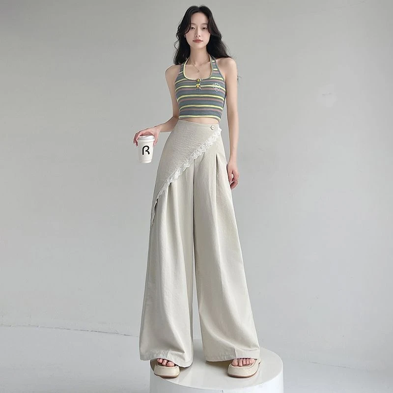 Two-piece Lace Suit Wide-leg Pants 2025 Spring and Summer High Waist Thin Design Temperament Casual Women's Suit Mop Pants