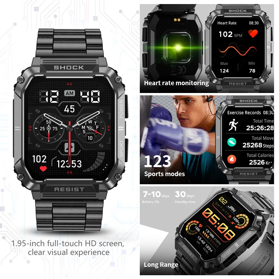 LIGE Smart Watch Man Outdoor Sports One Button Connection Call Fitness Bracelet Waterproof IP68 1.95 inch HD For 2023 Smartwatch