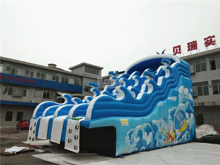 Double Lane Commercial Wave Inflatable Water Slide For Pool Frame Water Park Inflatable Above Ground Pool Slide