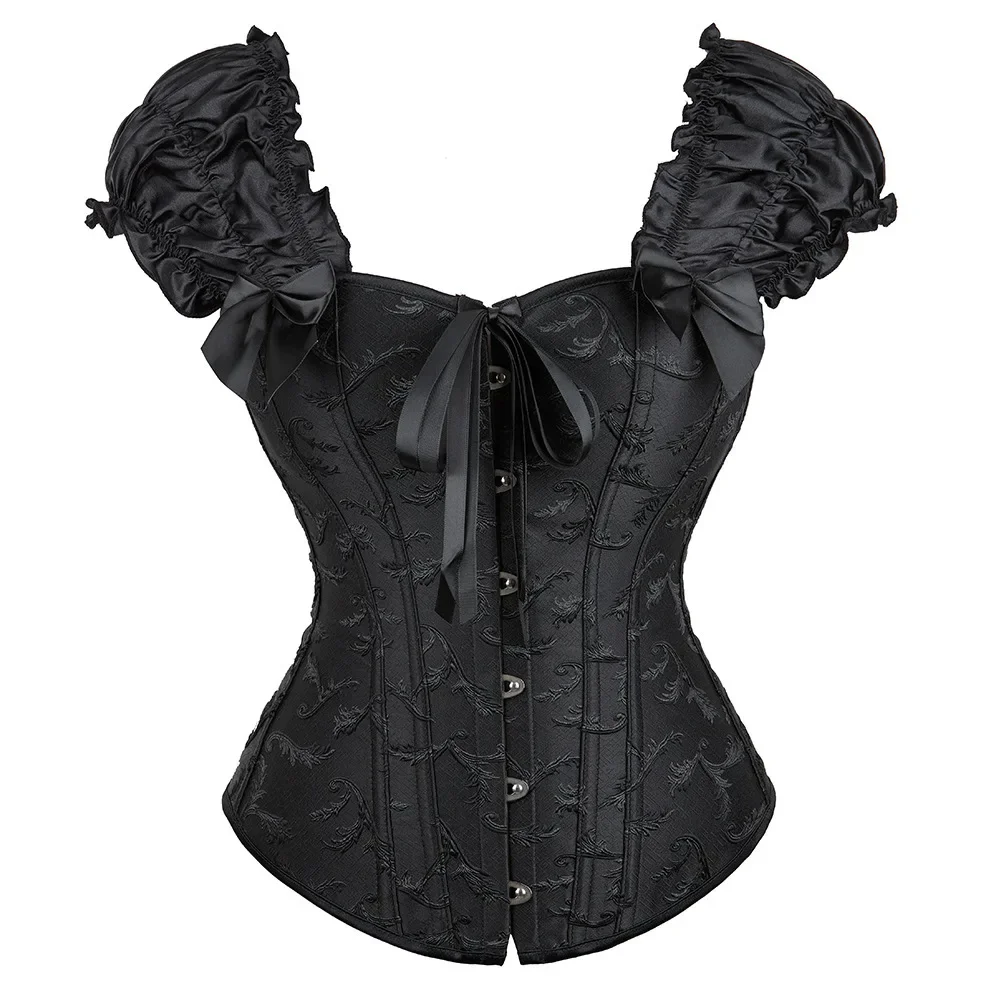 Satin Corsets and Bustiers for Women Vintage Gothic Lace Up Vest Overbust Corsets Shoulder Straps Brocade Corselet Top