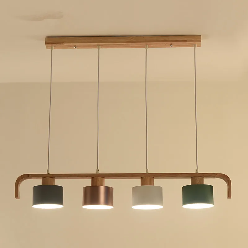 

Modern LED Pendant Lights With Metal Lampshade For Dining Wooden Hanging Lamp E27 Wood Kitchen Luminaire