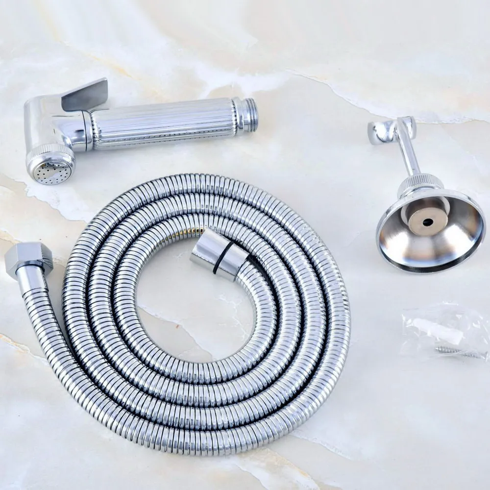 

Chrome Bidet Spray Hand Held Bathroom Shower Head +Wall Bracket+1.5m Hose thh022