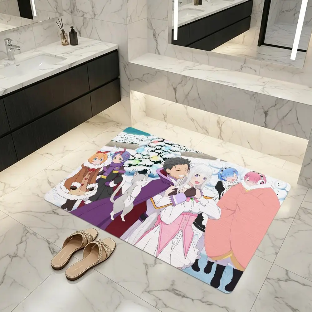 Floor Mat Diatomite Bath Mat, Quick Dry, Absorbent, Multi-Scene Mat Anime ReZERO S-Starting Life in Anothers w-World