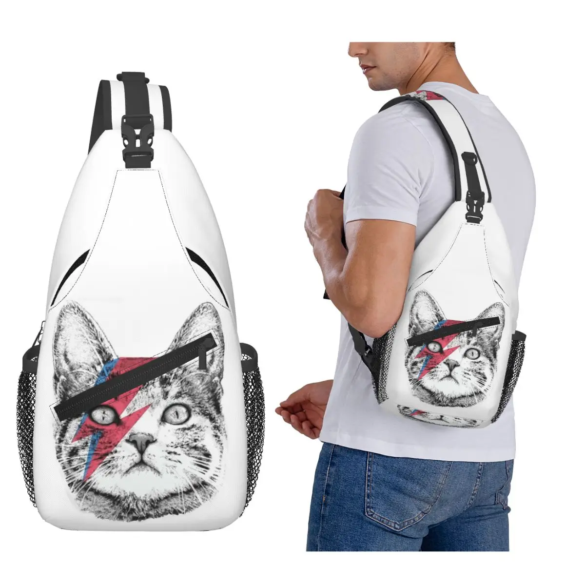 

Ziggy Stardust Cat, Дэвид Боуи, Wo Нагрудная сумка Мужской рюкзак через плечо на слинге Нагрудная сумка Дорожный походный рюкзак Сумка на плечо