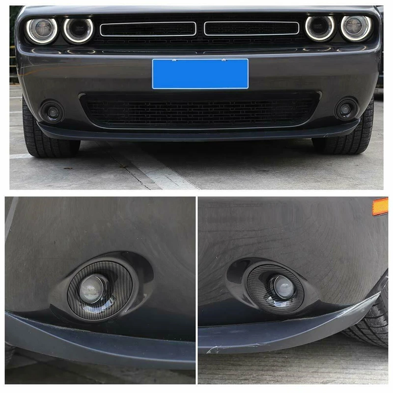 Rivestimento dell'anello della lampada fendinebbia del cofano della luce fendinebbia anteriore in fibra di carbonio per Dodge Challenger 2015 2016 2017 2018 2019