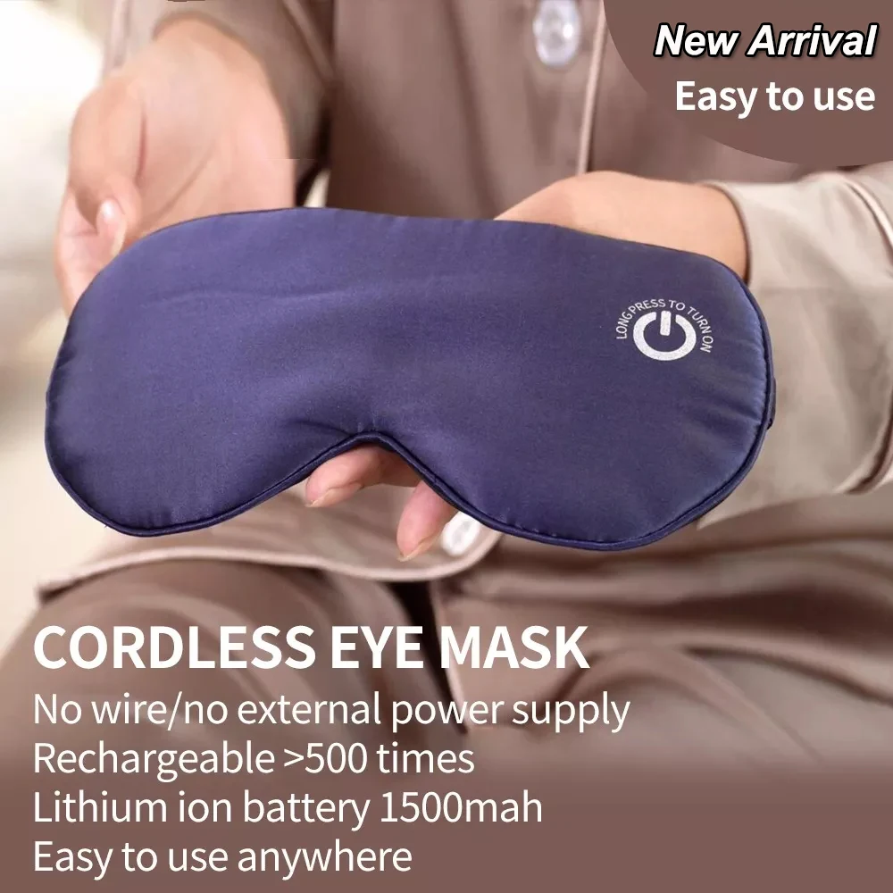 Rechargeable Cordless Heated Eye Mask Vibration Eye Massager Hot Compress for Relief Dry Eyes Eye Fatigue Real Silk Sleep Mask