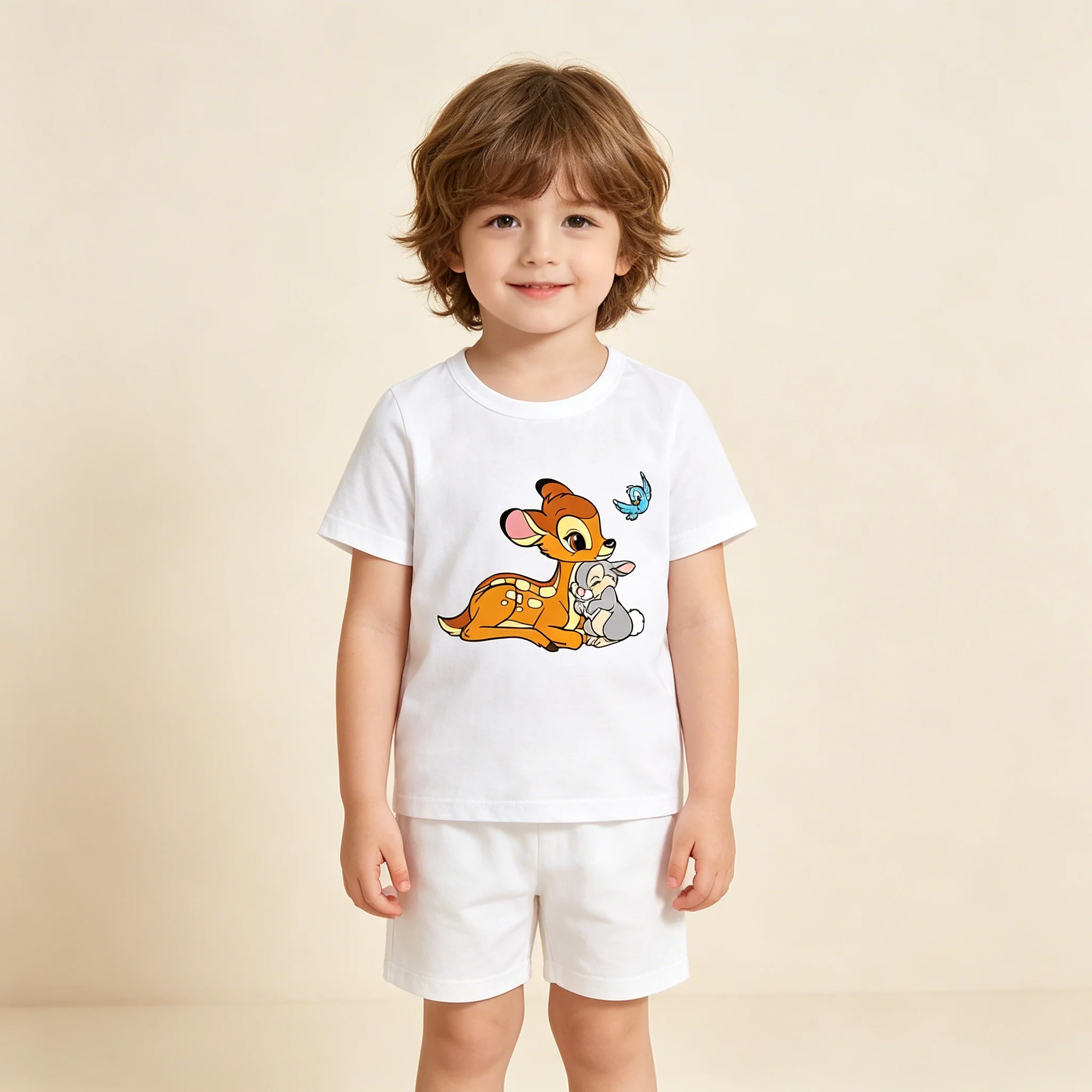 Camiseta de algodón con dibujos animados de ciervos, Bambi, conejo, Thumper, para hombres, mujeres, adultos, niños, niñas, camiseta para padres e hijos