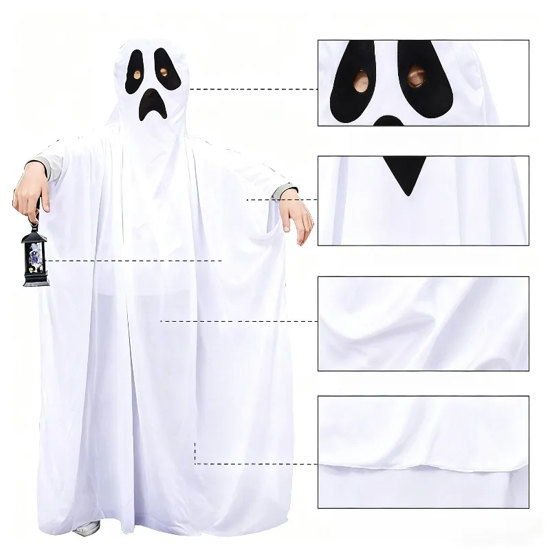 

Костюм призрака с классическим дизайном лица в форме крика, жуткий и культовый наряд для Хэллоуина и тематических мероприятий