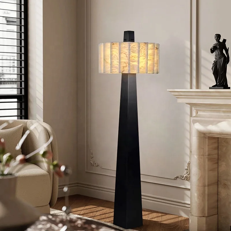 Original brand new！Modern luxury hotel floor lamp Spanish marble Alabaster living room office black standing table lamp Nordic d