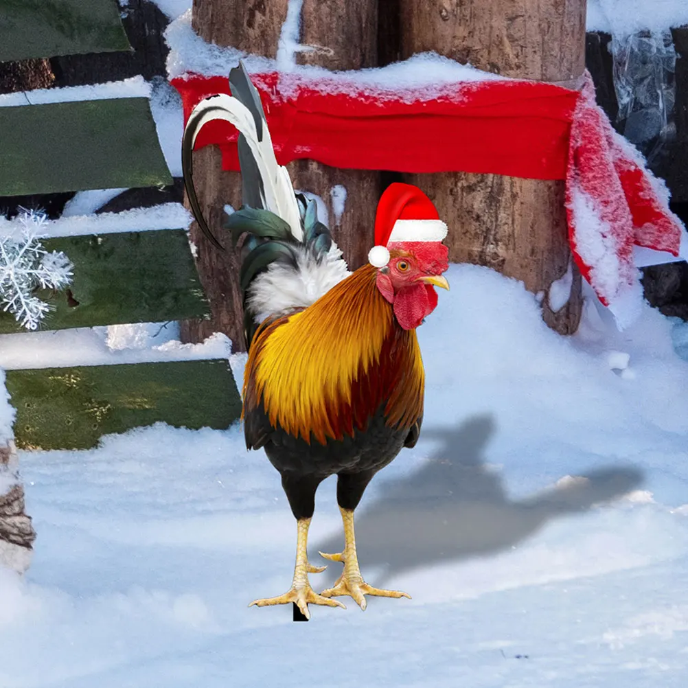 

2Pcs Acrylic Chicken Stake Christmas Hat Yard Sign Outdoor Garden Decoration Lawn Ornament Double-Sided Realistic Chick Statue