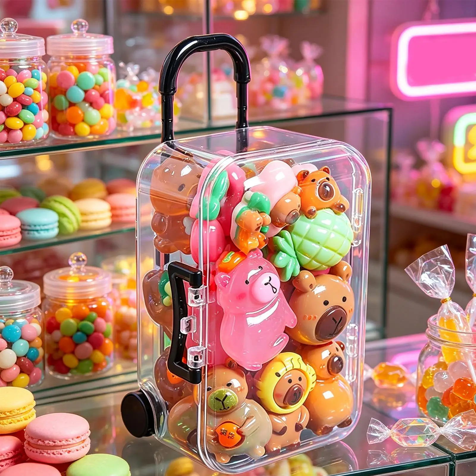 Mini Suitcase Miniature Resin Capybara Animals Luminous Mini Figures Animal Decor With 18 Resin Pieces Capybara In A Suitcase