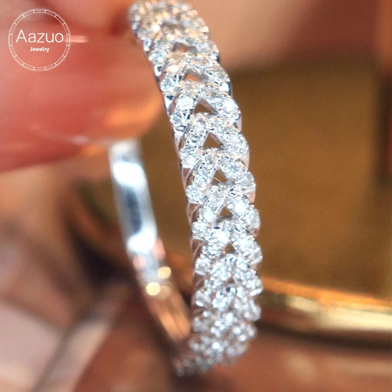 

Aazuo Fine Jewelry 18K White Gold Natrual Diamonds Fried Dough Twist Ring Gift For Women Luxury Engagement Halo anillos mujer