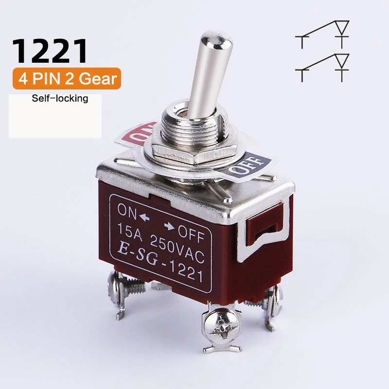 High Current Silver Contact 15A 250V 2/3/4/6/9 Pin ON OFF Toggle Switch Self-locking Self reset  1021/1121/1221