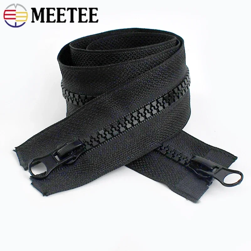 8# Meetee Resin Zipper 60-250cm Double Sliders Open End Zip Down Jacket Coat Tent Black Zippers DIY Sewing Clothing Accessories