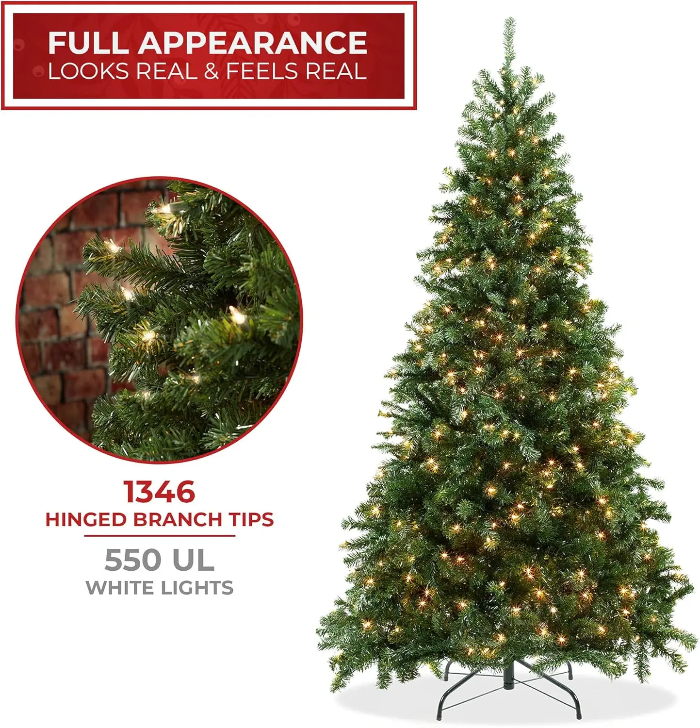 7.5FT Realistic Pre-Lit Green Spruce Artificial Holiday Christmas Tree with Sturdy Metal Stand