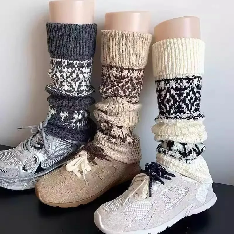 Fel Island Diamantgraues Stricksocken-Set kombiniert mit Shark Pants Retro-Wadensocken-Set für Herbst und Winter, dickes, warmes Fleece-Socken-Set.