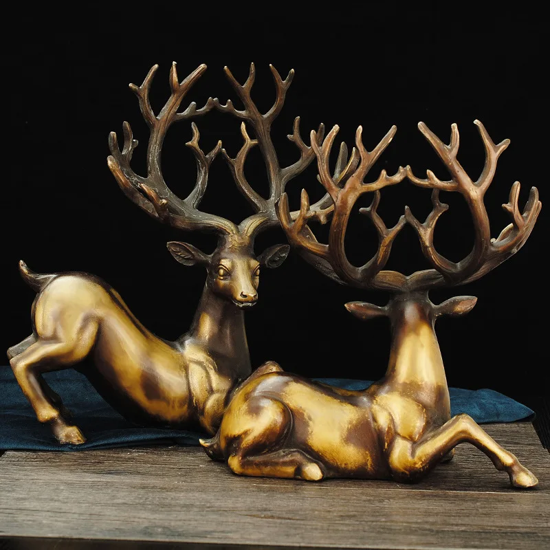 Sika Deer Decoration Pure Copper Ganoderma Lucidum Deer Auspicious Deer as Right as Rain Lucky Deer Living Room Entrance and Win