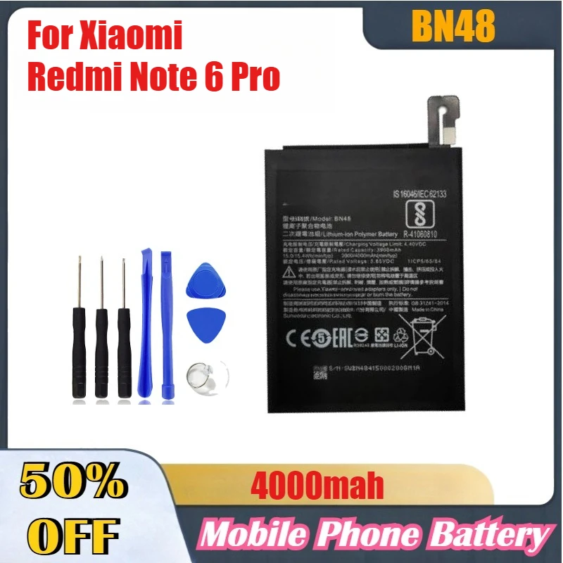 

4000mAh High-Quality Mobile Phone Batteries BN48 for Xiaomi Redmi Note 6 Pro Replacement Batteries