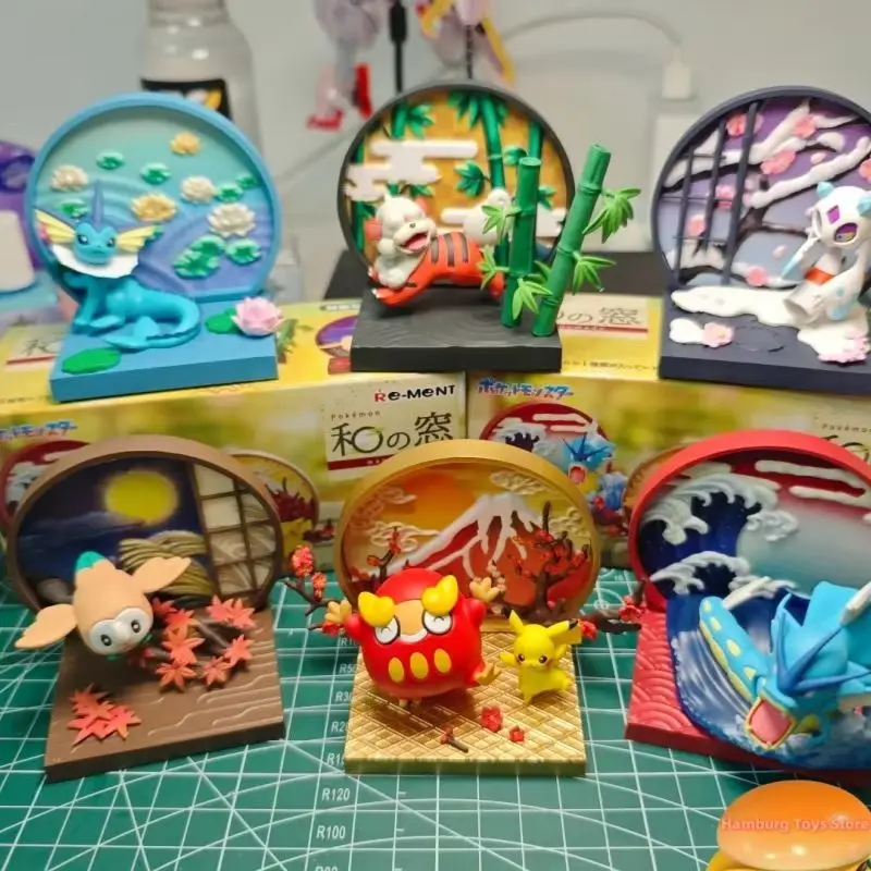 Re-Ment Pokemon Pocket Monsters Japanischer Stil Fenster-Diorama Miniatur-Szene Anime Sammlerfiguren Modell Spielzeug