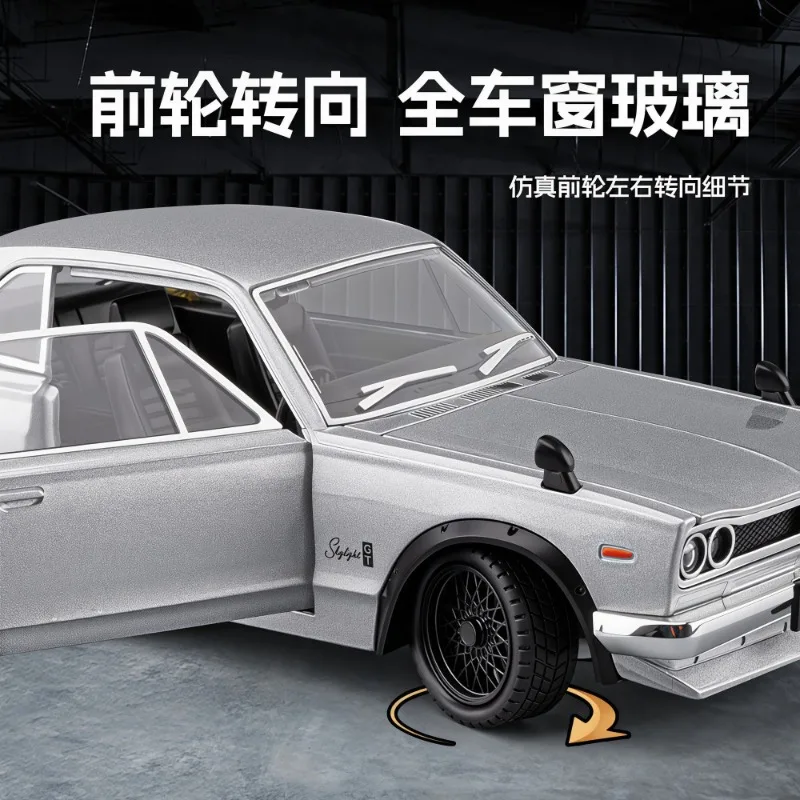 1:22 Nissan Skyline GT-R Hakosuka Diecast Alloy Model 4 Openable Parts Sound Light Pull Back for Car Collectors Hobby Display view 6