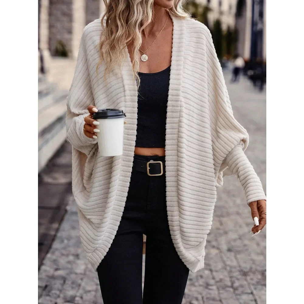 Women Autumn Winter Loose Knit Cardigan Long Lazy Style Sweater Jacket Casual Daily Office Work Resort Wear Chic Minimalist New