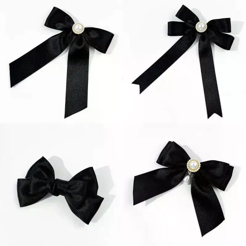 شريط أسود القوس اللؤلؤ بروش للنساء تنوعا قميص طوق دبابيس الملابس الديكور الشريط التعادل مجوهرات اكسسوارات هدايا #5