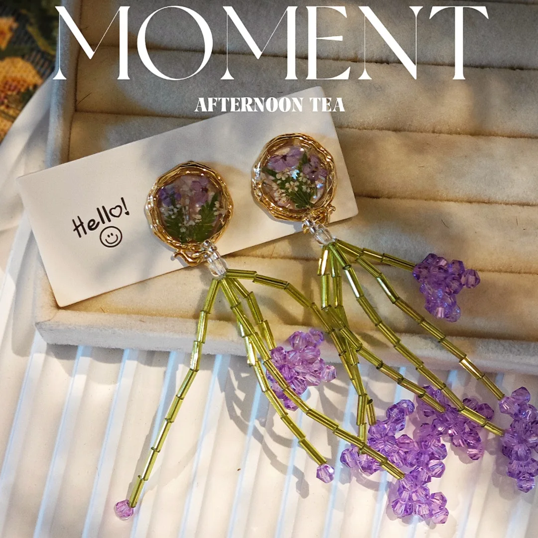 

3228 Wholesale Handmade Real Dried Flower Plant Specimen Earrings Tassel Design Earrings Creative Christmas Birthday Gifts