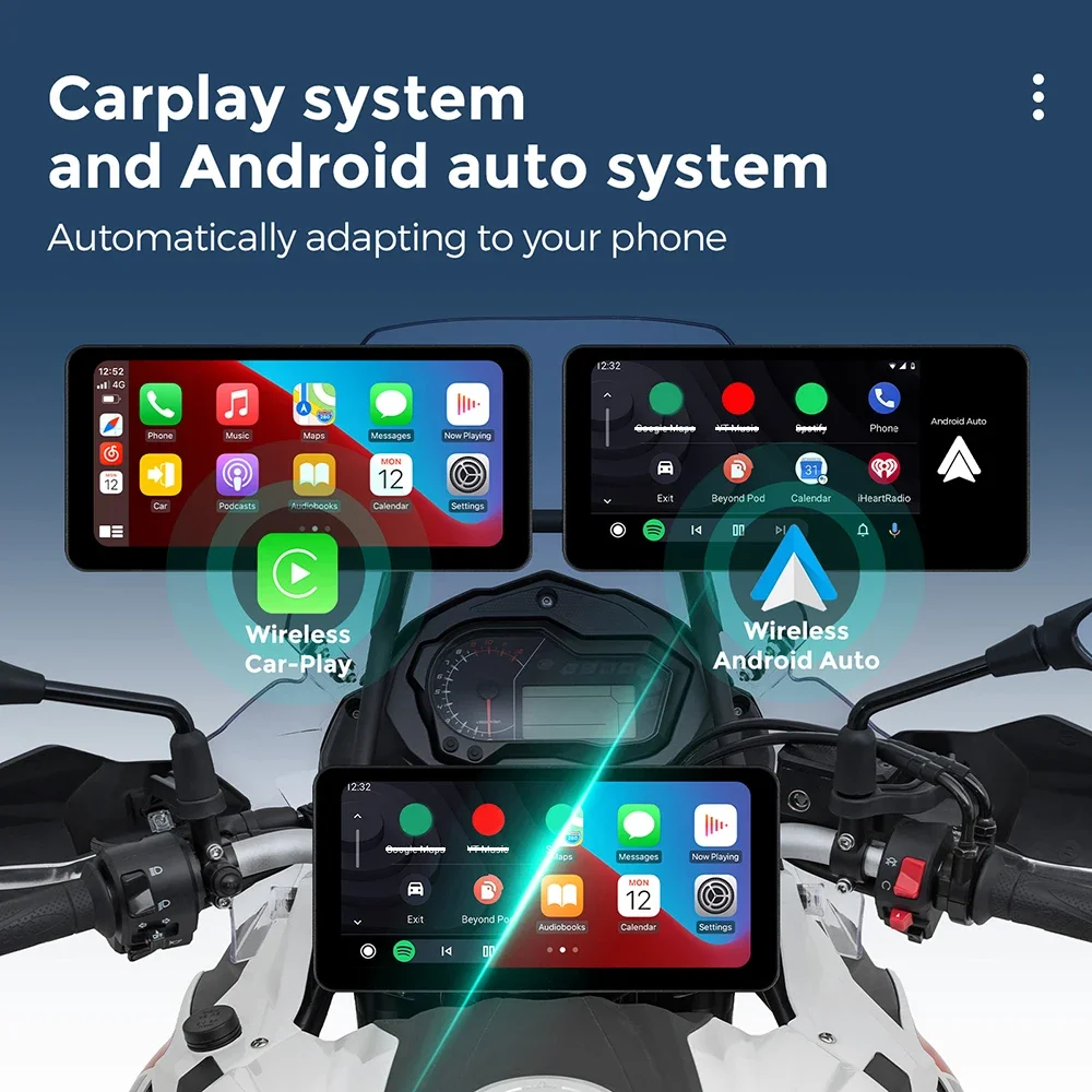 Motocyklowa nawigacja GPS dla carplay Android Auto IPX7 Wodoodporny monitor Nawigacja GPS carplay moto Android System Dual CAM