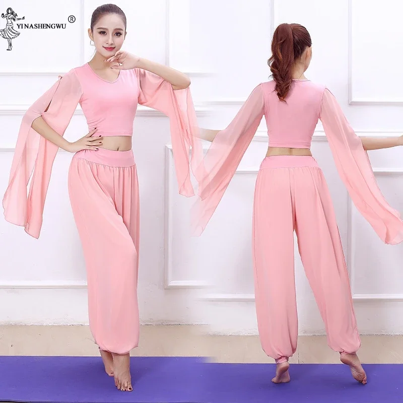 

Женская одежда для танца живота, танцевальный костюм, топ/брюки из 2 предметов, одежда для танцев для девочек, комплект для латинских бальных танцев, свободная одежда для йоги