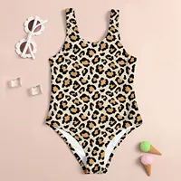 Nova menina verão maiô de uma peça moda dos desenhos animados bonito leopardo impressão floral fragmento 3d feminino roupa de