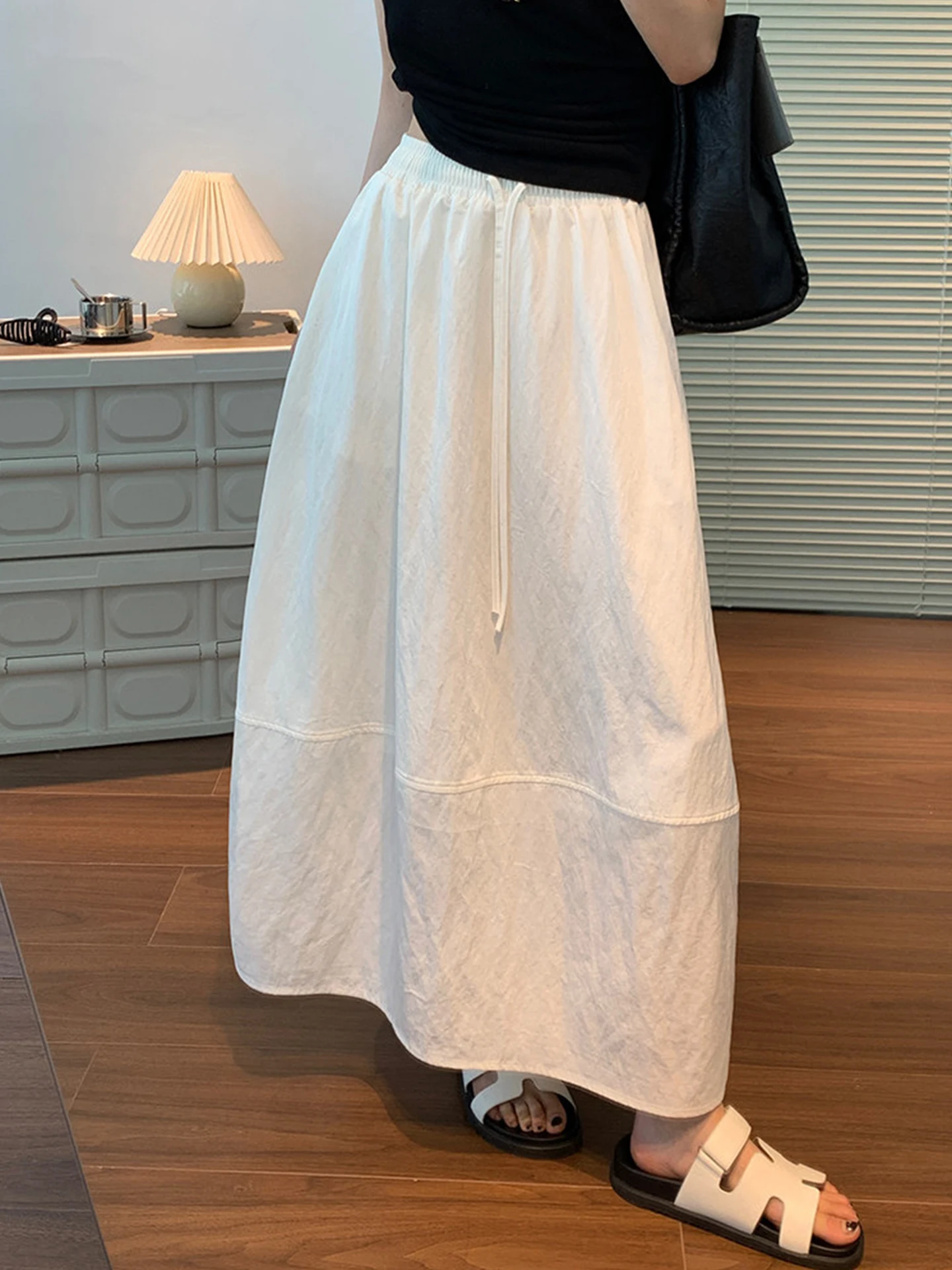 

Emily Clud Recommended White Flower Bud Skirt Women's Spring Summer A-Line Midi Fluffy Workwear f Skirt High Waist Casual