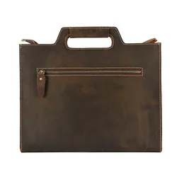 Crazy Horse Briefcase Genuine Leather Men Vintage Luxury Executive Laptop Office Handbag Shoulder Business Computer Document Bag