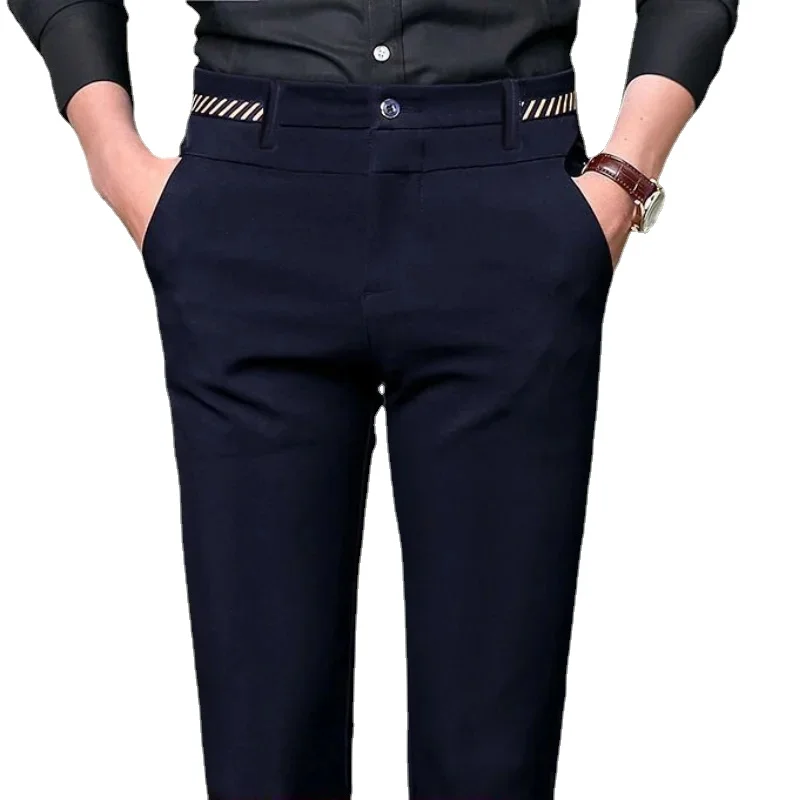 Slim Fit Stretch Dress Pants for Men Non-Ironing Office Pants Spring and Summer Thin Wedding Business Suit Trousers Black Blue