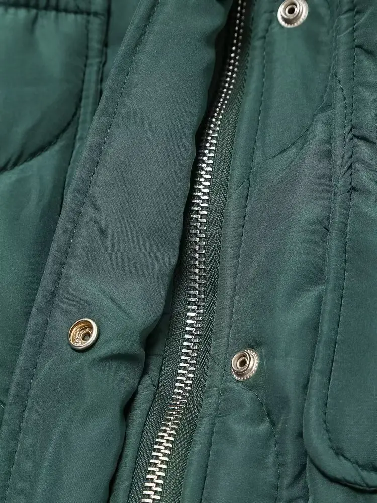 Frühling 2026 Damen-Mantel mit lockerer Passform, leichte Baumwolle, Jaet-Rautenmuster, Stehkragen, lässig, Pendeln, lang, Sve Zi...